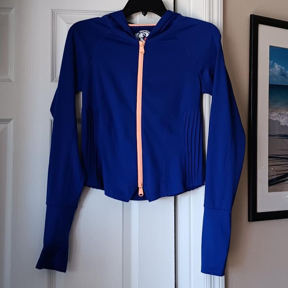 FREE PEOPLE MOVEMENT Fitted Short Workout Jacket with Hood Blue Size S/P